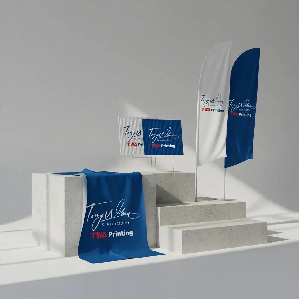 Banners, yard signs & flags — fictional-brand sample