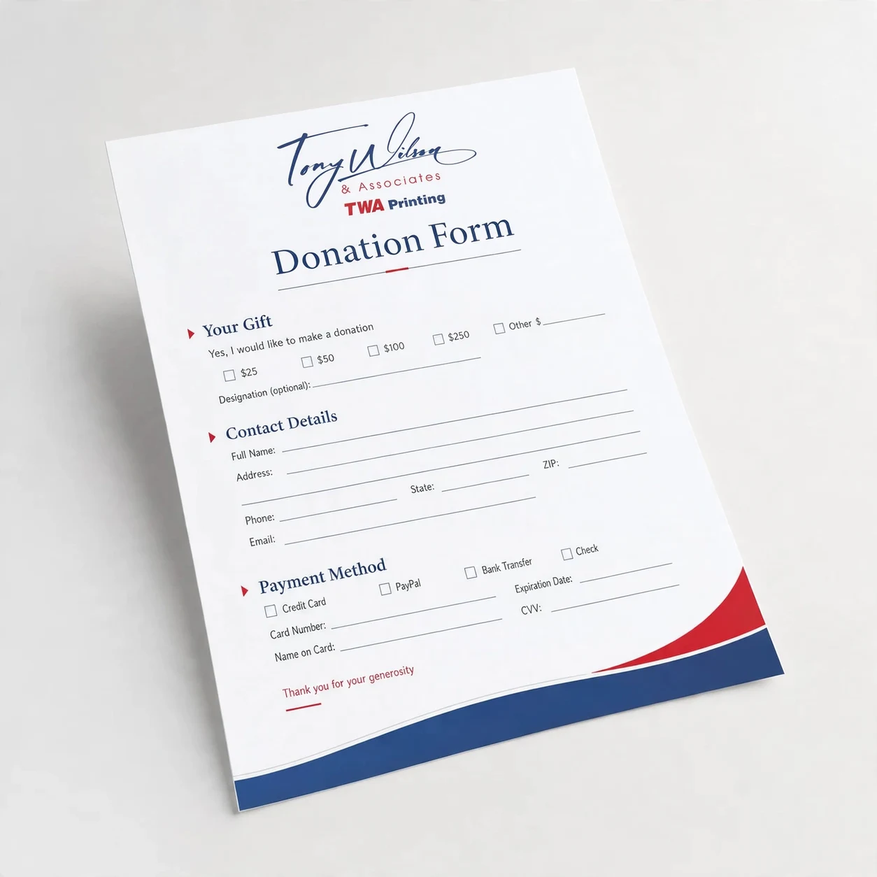 Donation forms — fictional-brand sample