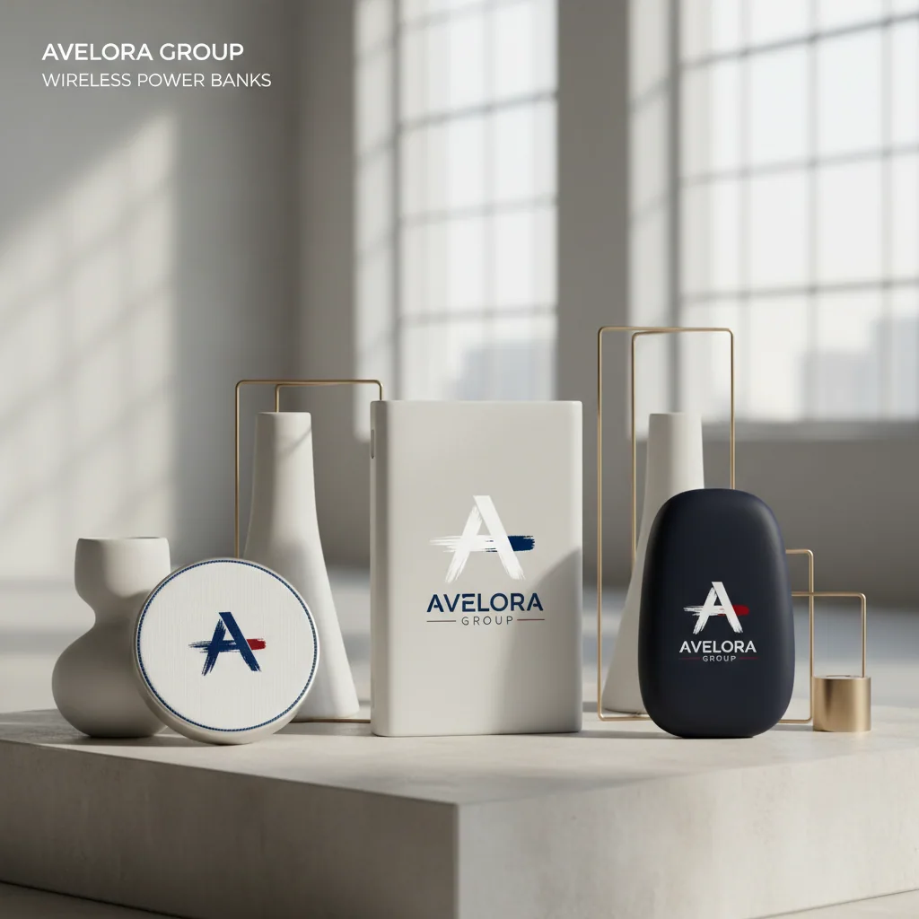 Wireless power banks (custom imprint) — fictional-brand sample