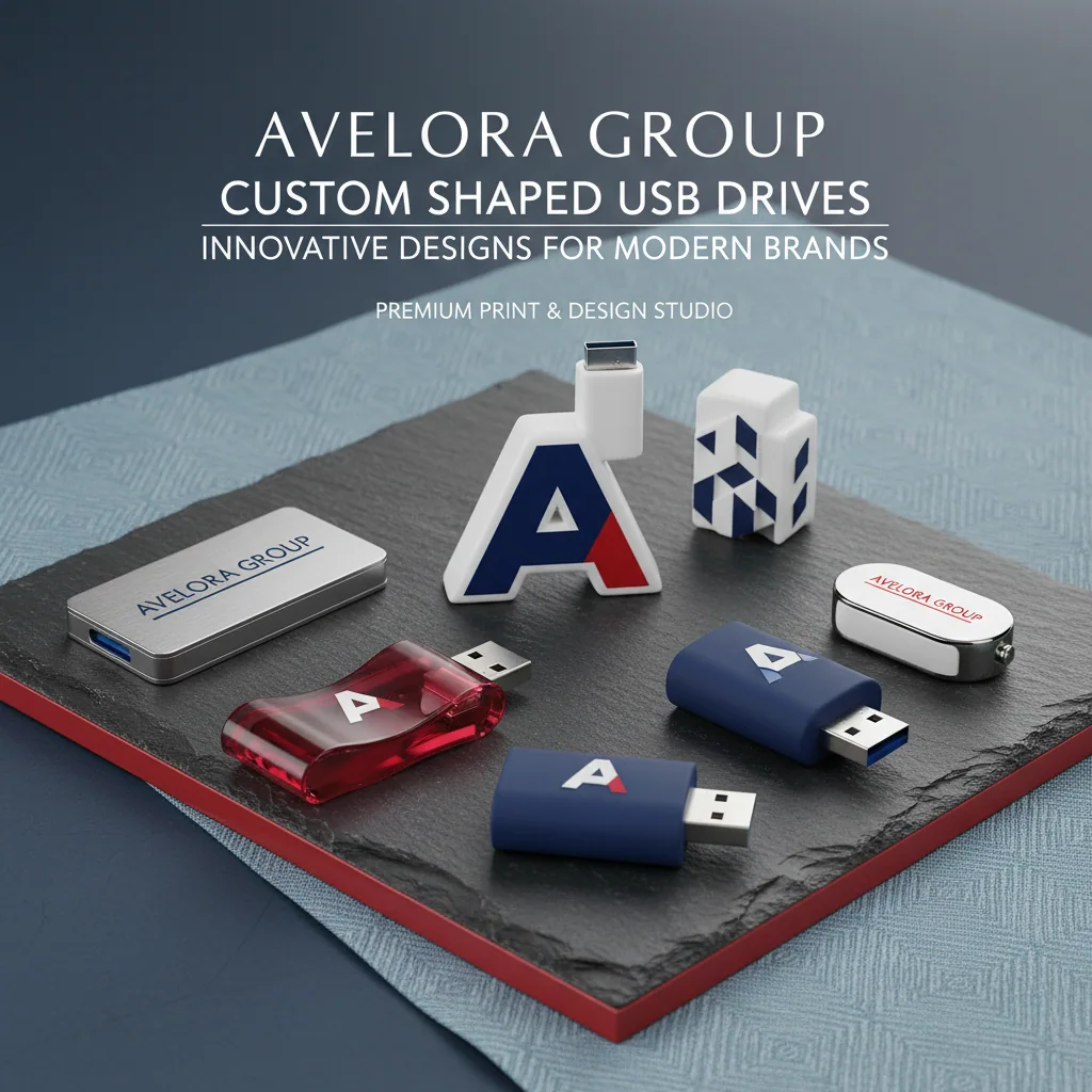 USB flash drives (custom shapes) — fictional-brand sample