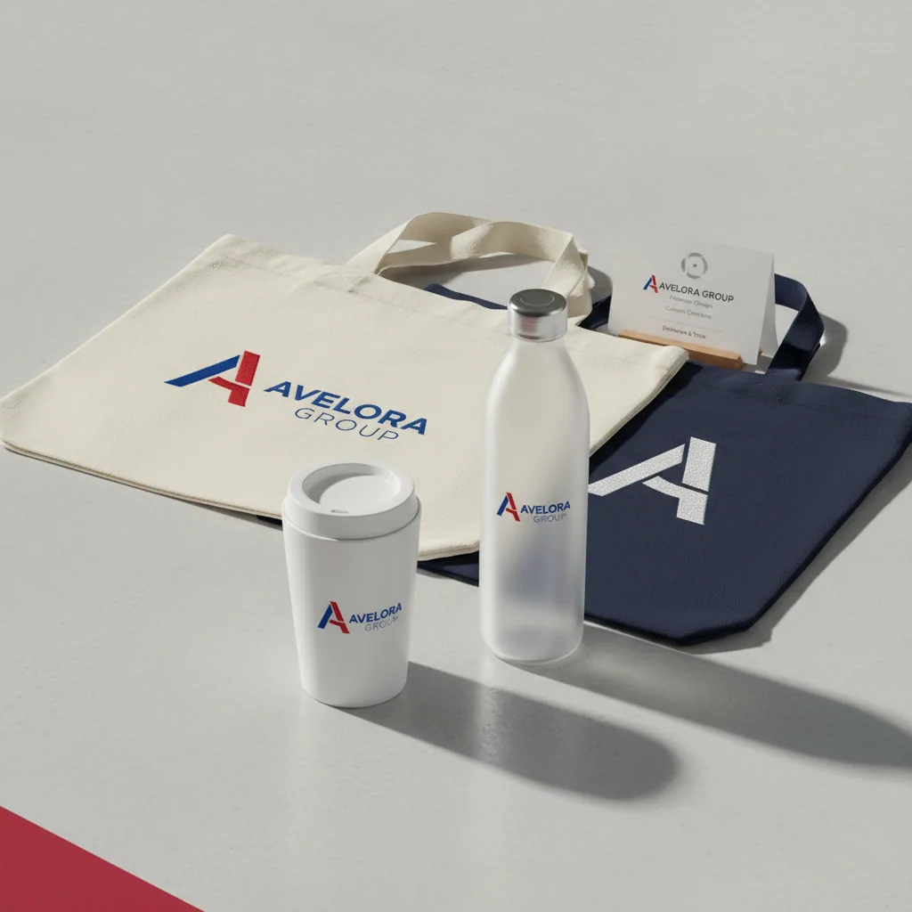 Drinkware & tote bags — fictional-brand sample