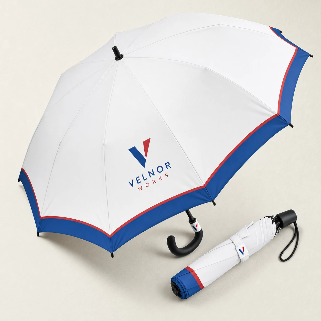 Branded umbrellas — fictional-brand sample