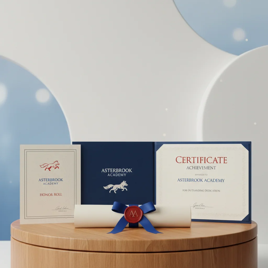 Diplomas & certificates — fictional school & mascot sample