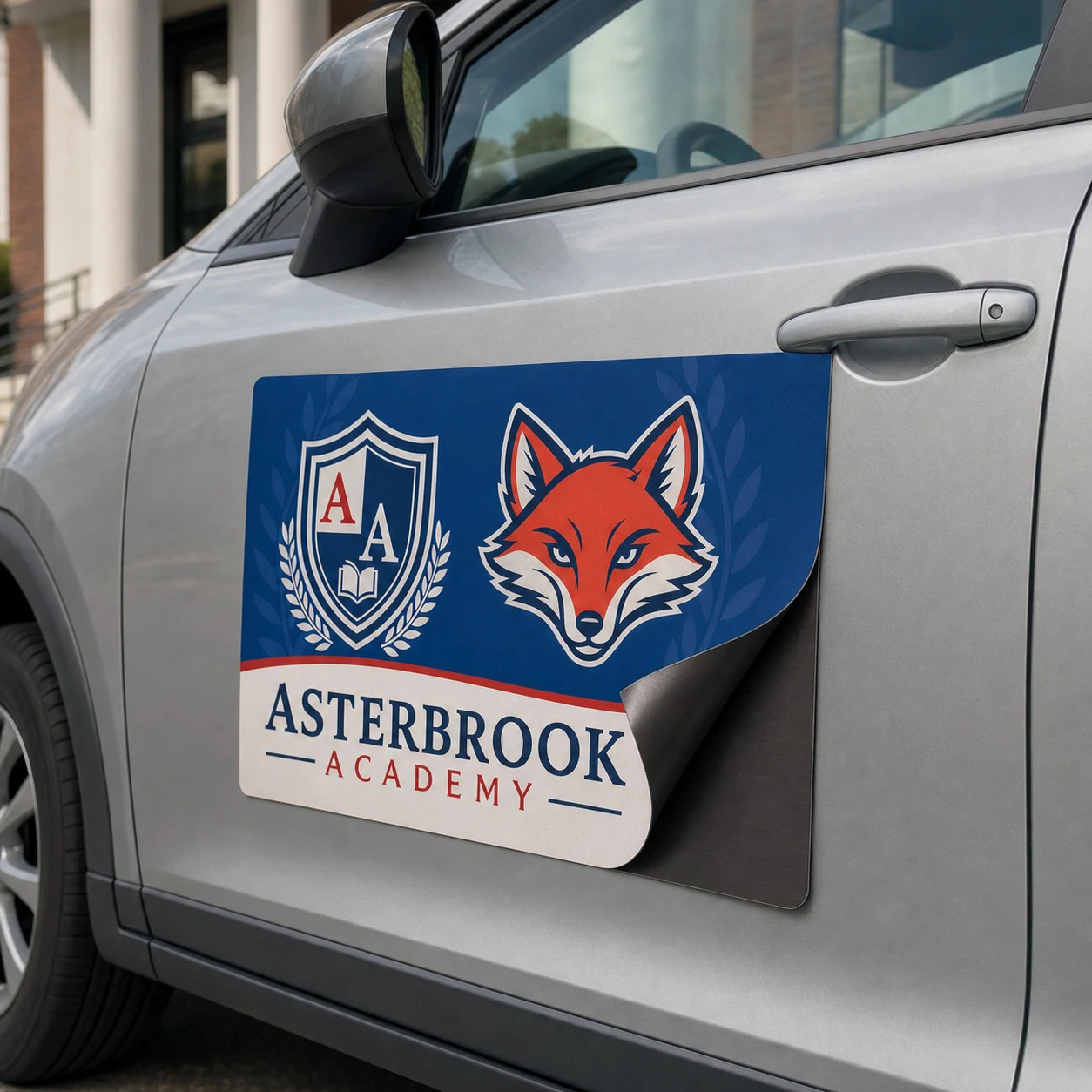 Vehicle magnets — fictional school & mascot sample