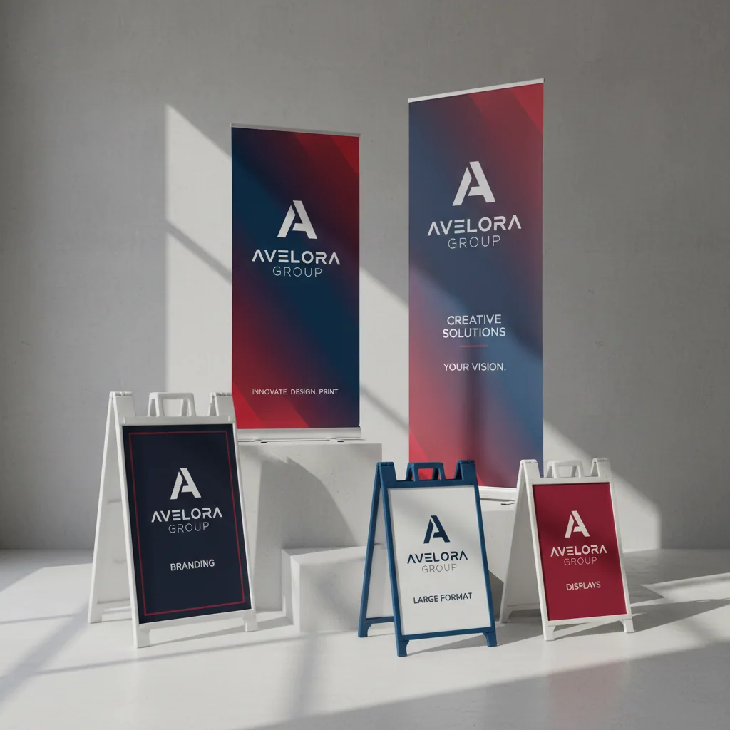 Banner stands & A-frame signs — fictional-brand sample
