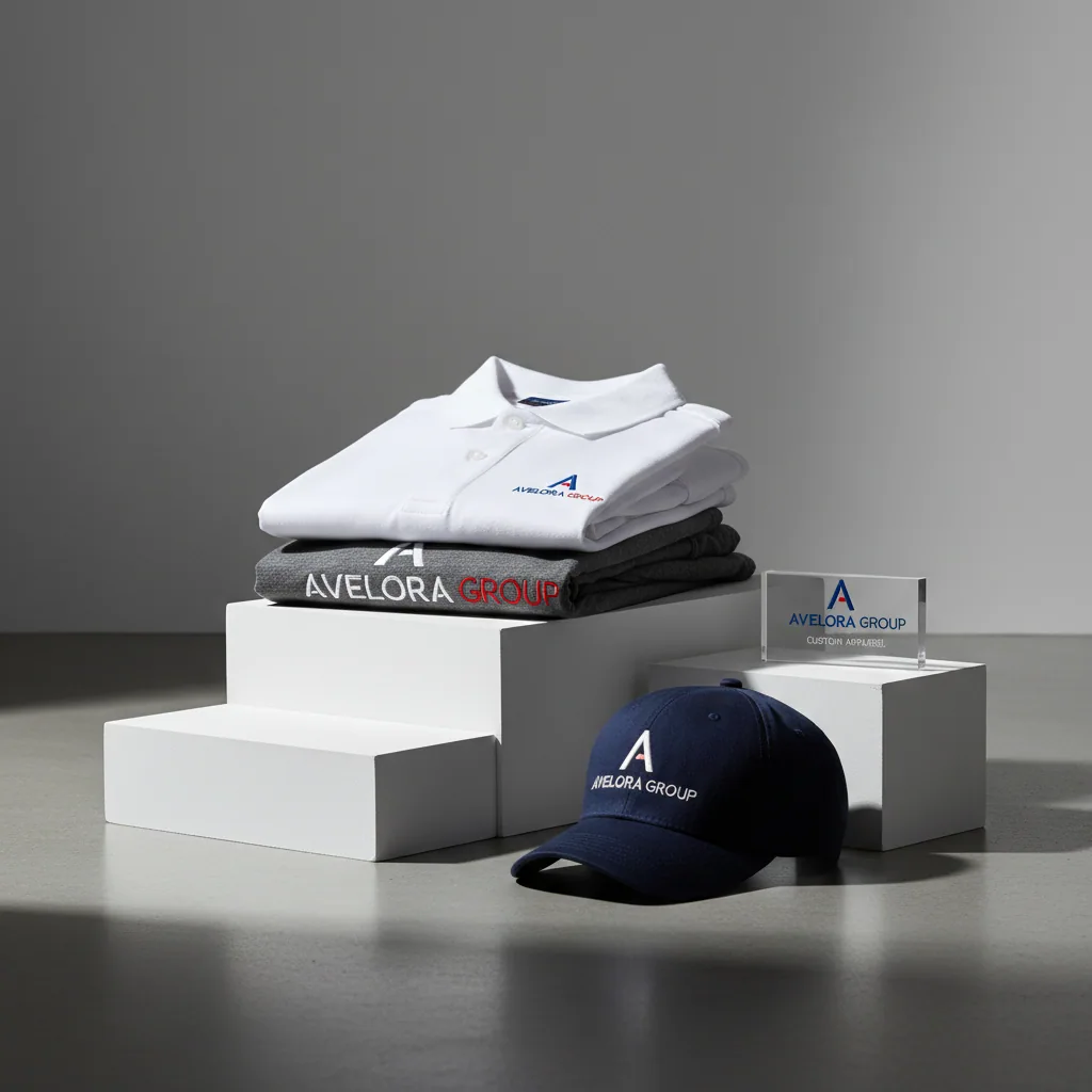 Polos, T-shirts & caps — fictional-brand sample