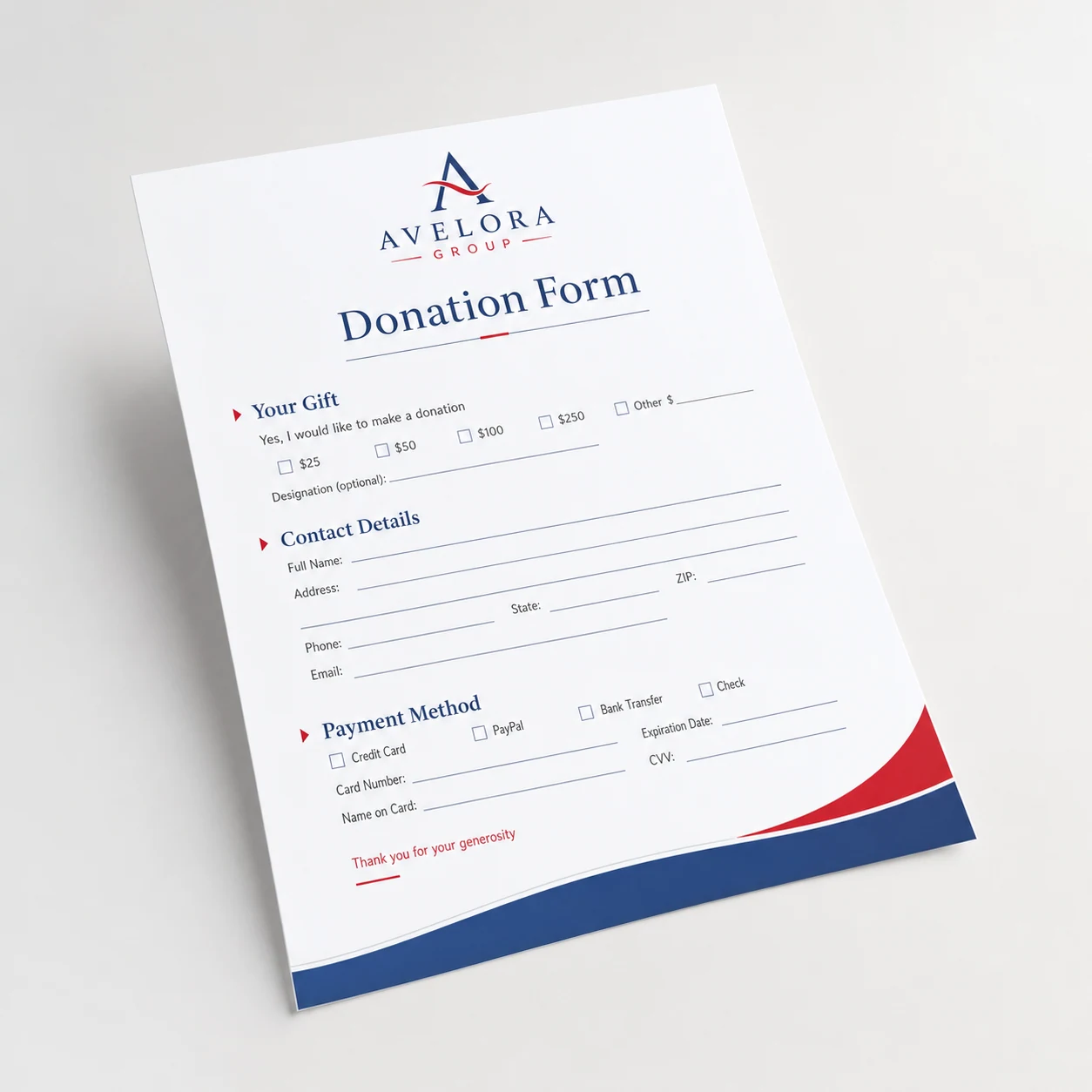 Donation forms — fictional-brand sample