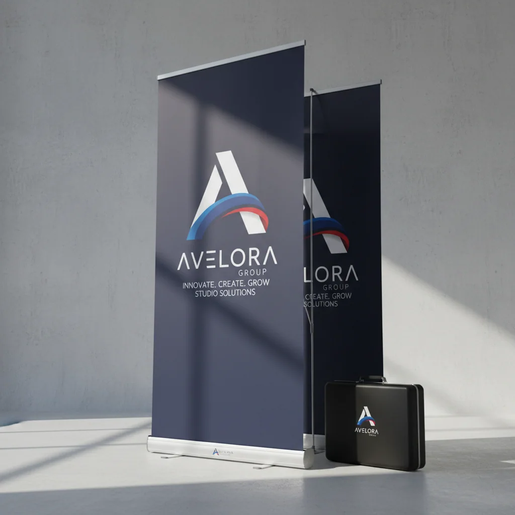 Retractable banner stands — fictional-brand sample