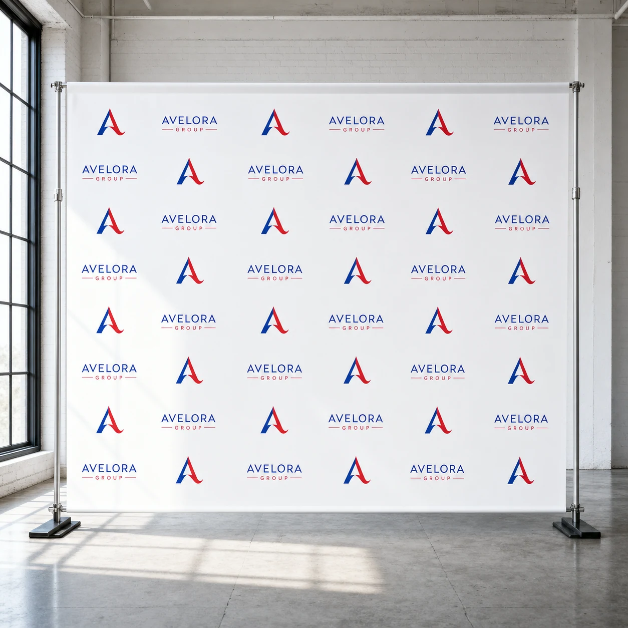 Step-and-repeat backdrops — fictional-brand sample