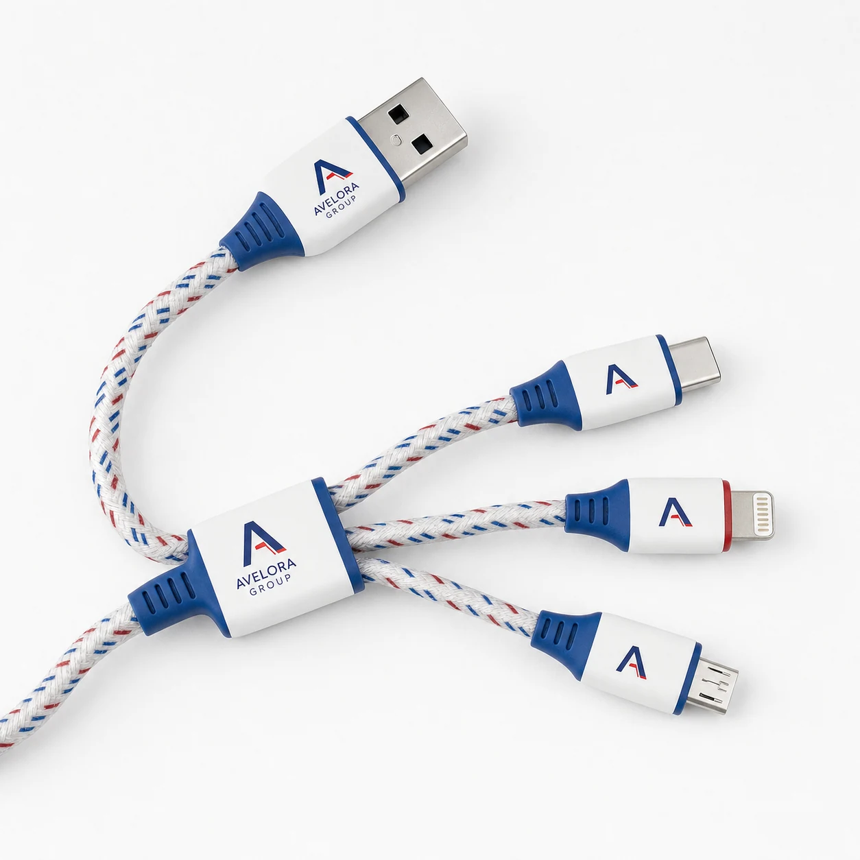 3-in-1 braided charging cables — fictional-brand sample