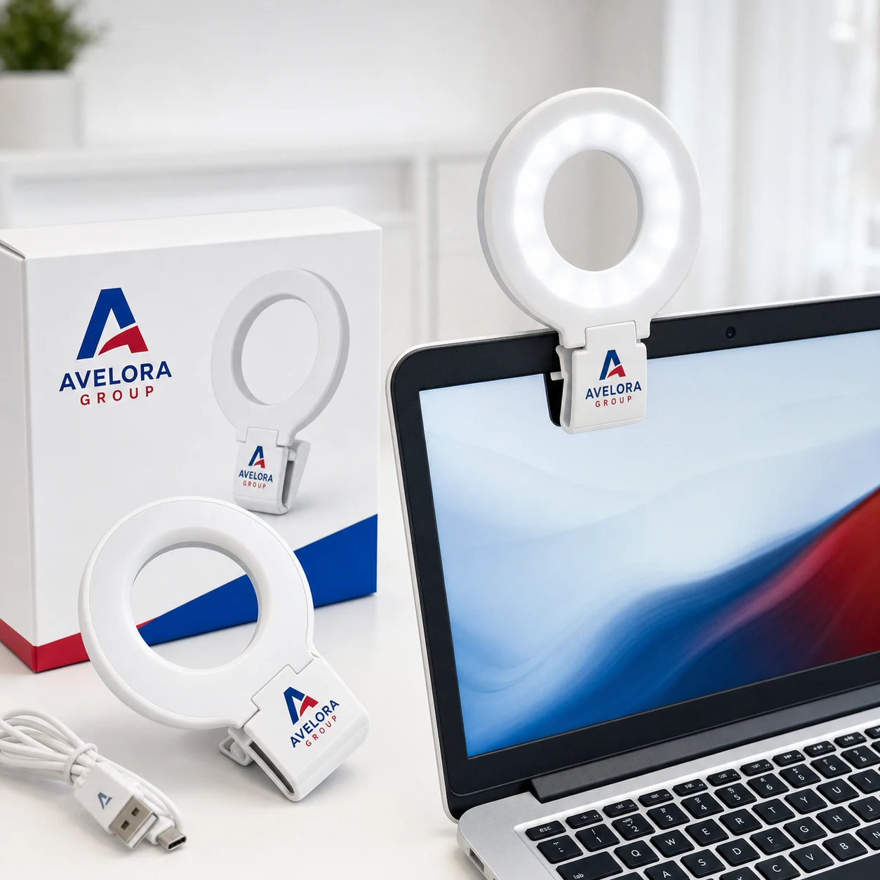 Clip-on ring lights for video calls — fictional-brand sample