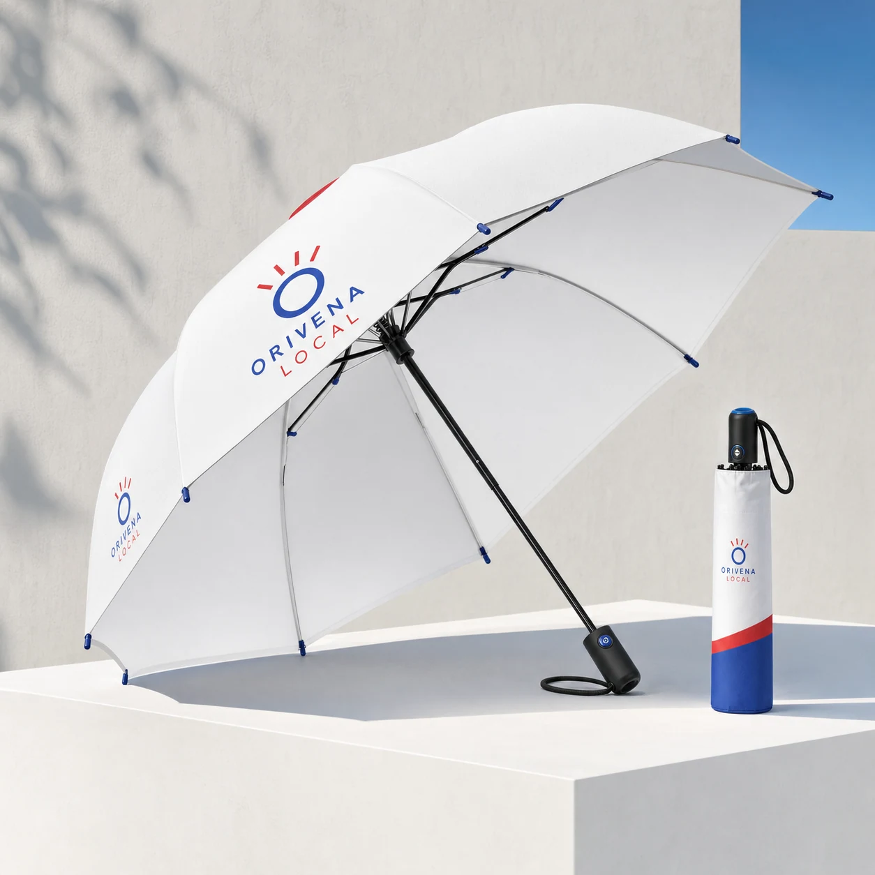 Branded umbrellas — fictional-brand sample