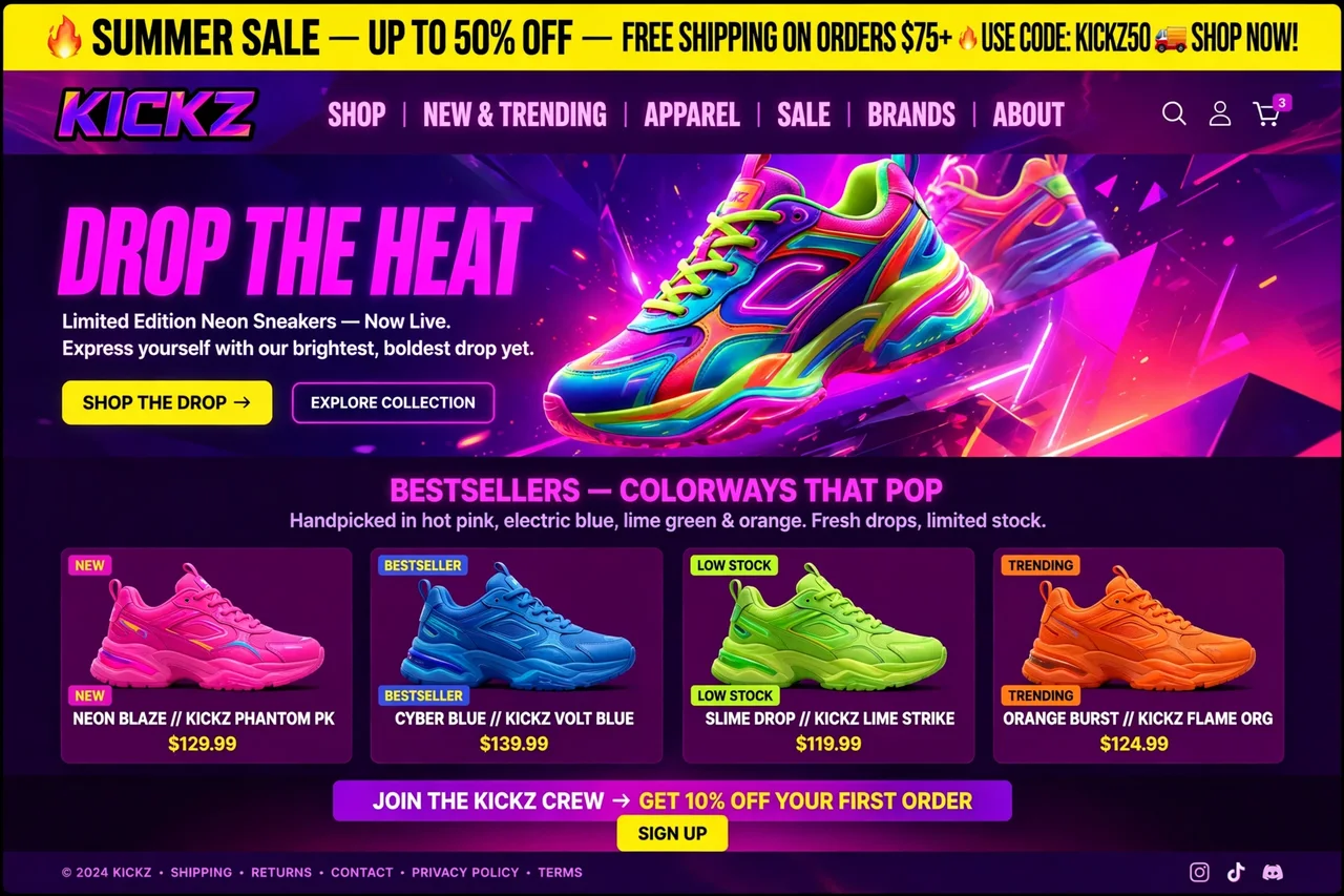 KICKZ sneaker Shopify store on a computer screen and a phone
